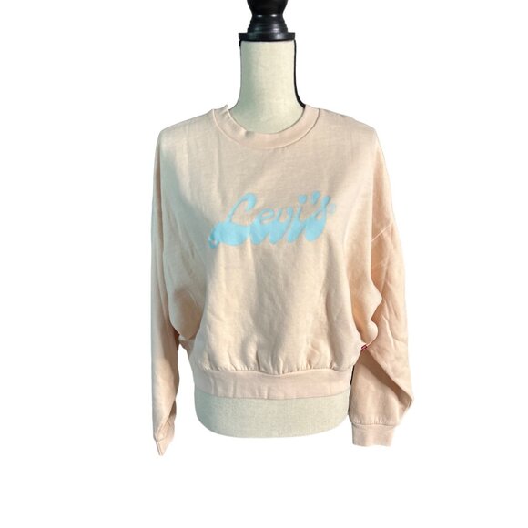 NWT Levi's SWEATSHIRT PEACH Cropped Graphic Logo Cotton Blend Size XL - Picture 2 of 5